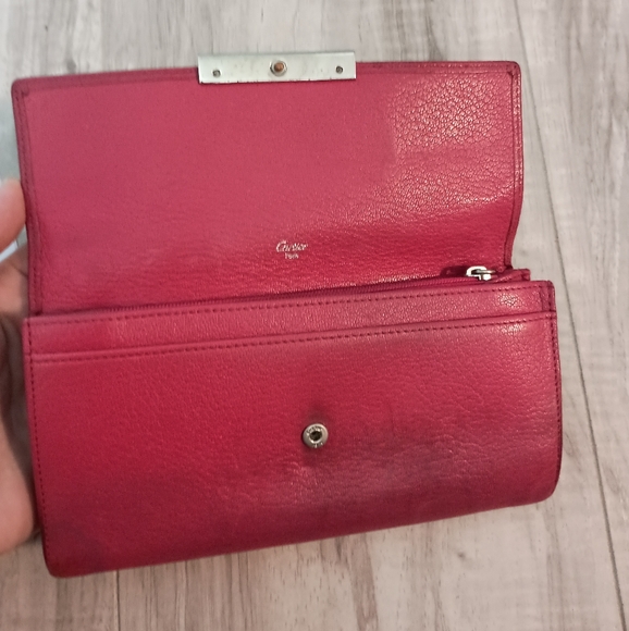 CARTIER VINTAGE LOVE SCREW EMBOSSED LEATHER LONG WALLET BIFOLD CC LOGO ROSE PINK - Picture 7 of 13